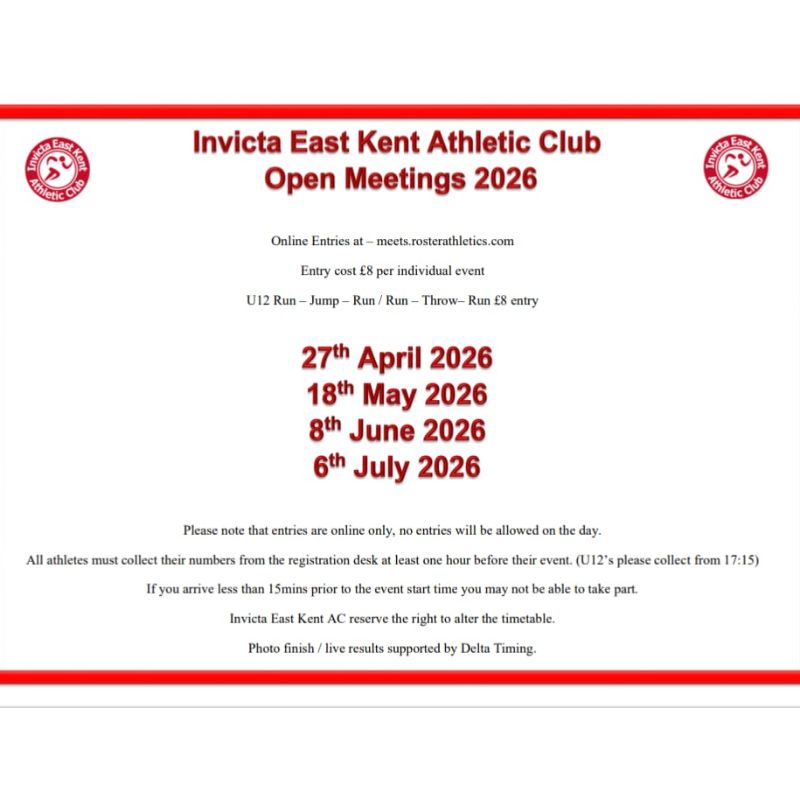 Invicta East Kent Open Meetings 2026 - Invicta East Kent Athletics Club Project