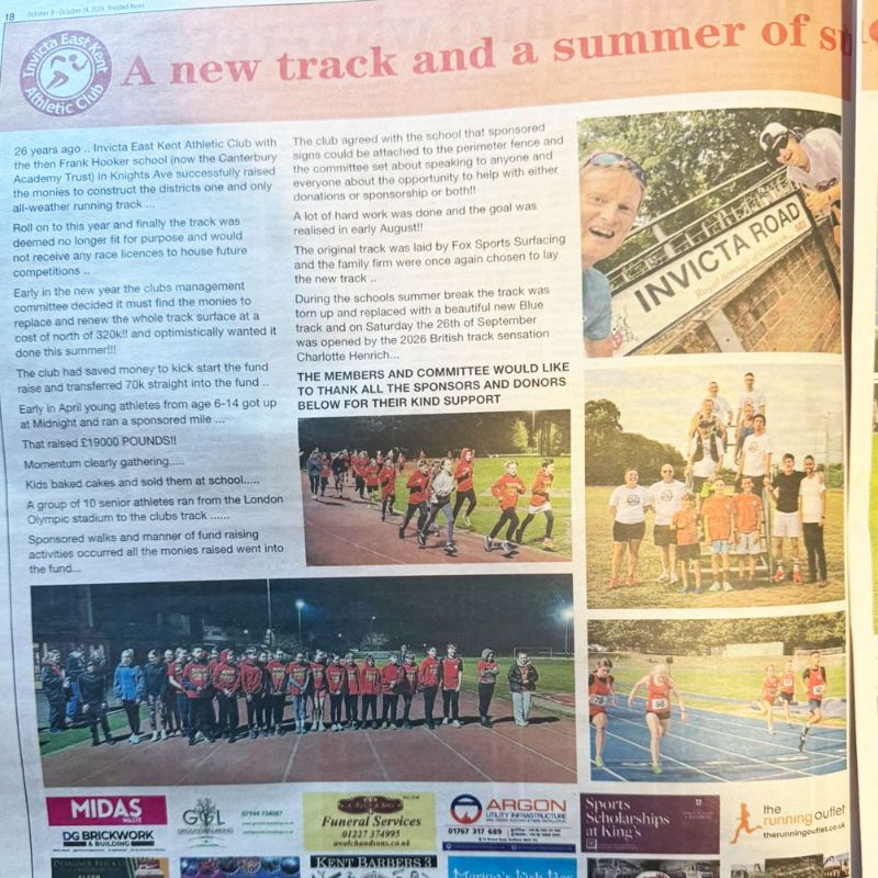 New Track & a Summer of Success - Invicta East Kent Athletics Club Project